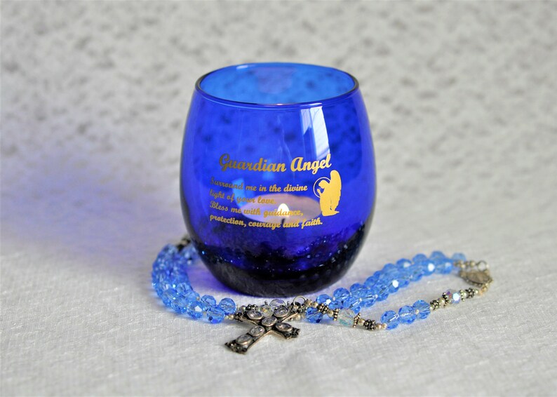 Guardian Angel Glass Prayer Candle Holder Archangel Michael Etsy