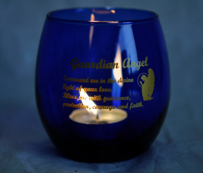 Guardian Angel Glass Prayer Candle Holder Archangel Michael Etsy