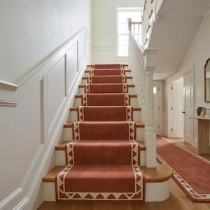 Stair Runner Rug in Orange & Beige | Hand Tufted with New Zealand Wool, Bespoke Size Available