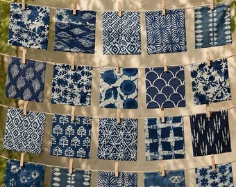 Carrés de tissu en coton indigo, tissu imprimé Nepkins Blue Block, échantillons de tissu assortis, tissu pour patchwork, tissu pour couture et loisirs créatifs, carrés de textile