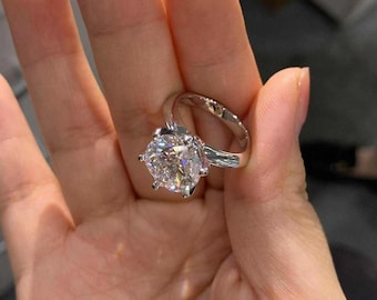 Anillo de compromiso solitario de moissanita de talla redonda, chapado en oro blanco de 14 quilates, 3,00 quilates en total. Regalo ideal para una pedida de mano.