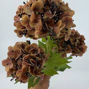 Hortensias artificiales rústicas marrones / Arreglo floral artificial para bodas / Tallo de hortensia de seda de aspecto realista / Regalo elegante para ella