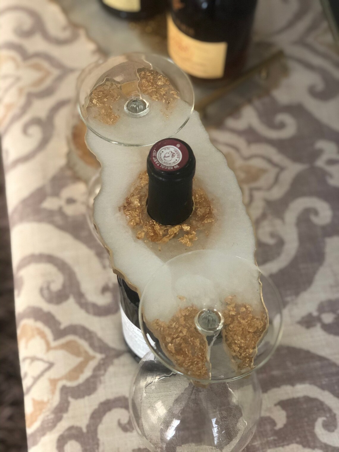 Resin wine glass holder tray and coaster set Etsy