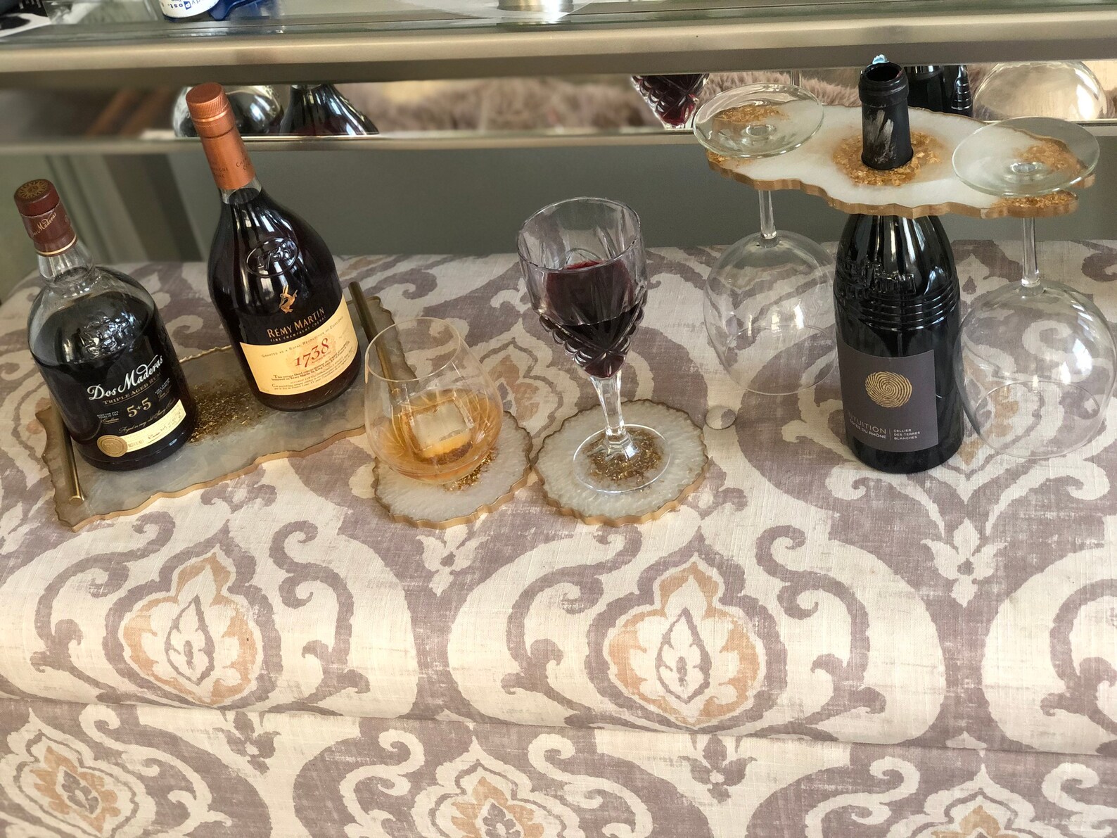 Resin wine glass holder tray and coaster set Etsy