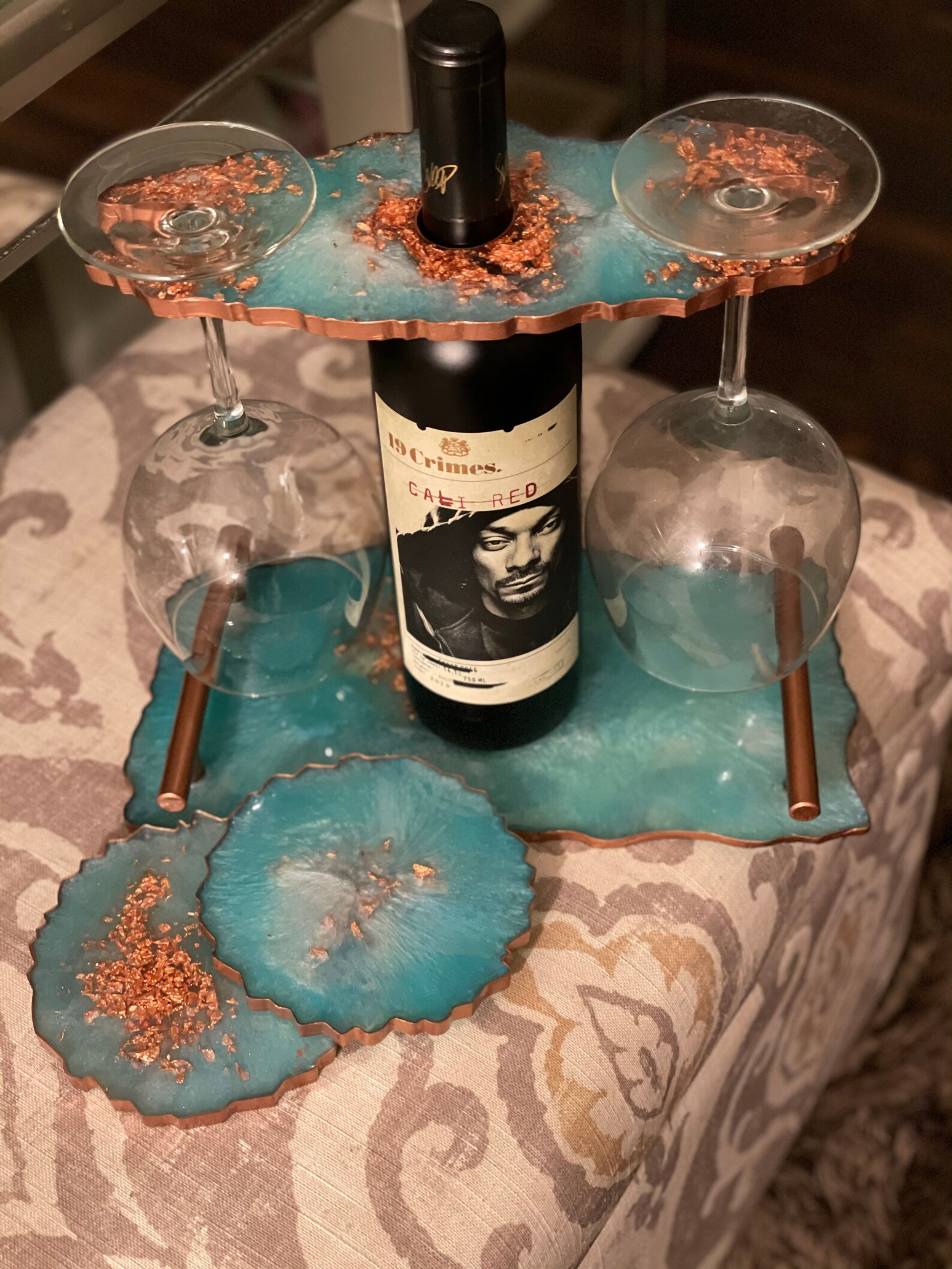 Resin wine glass holder tray and coaster set Etsy