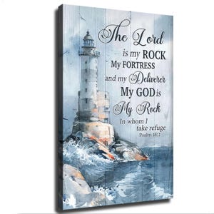 Christian Lighthouse Scripture Canvas Wall Art Psalm 18 2 Religious Coastal Decor Faith Based Gift for Home Living Room
