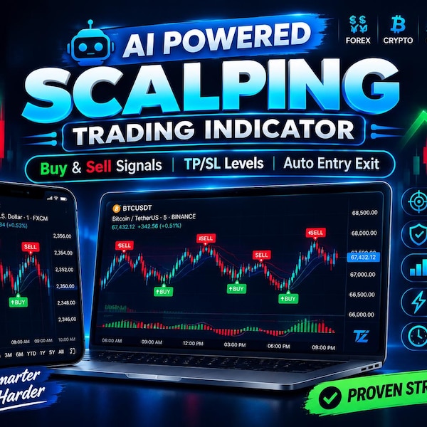 Indicateur de scalping IA | Signaux d'achat et de vente | Alertes TradingView | Entrée et sortie automatiques | Niveaux TP et SL