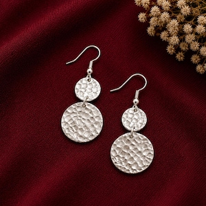 Hammered Boho Earring Set, 925 Sterling Silver Round Shape Earrings Jewelry, Stacking Earring, Gift For Birthday