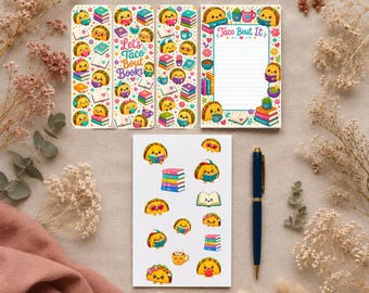 Taco Lover Stationery Gift Set – Bookish Bookmarks, Notepad, Stickers & Pen