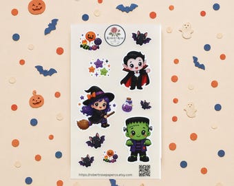 Kawaii Halloween Sticker Sheet: Monster Babies Collection (Waterproof)