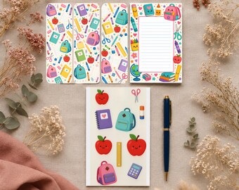 Back to School Bundle Set: Notepad, Bookmarks and Stickers