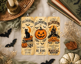 Halloween Bookmarks: Black Cat, Pumpkin & Haunted House Book Lover Gift