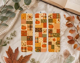 Fall Patchwork Bookmarks: Autumn Pumpkin Book Lover Gift