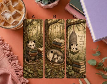 Opossum Reading Bookmarks: Woodland Book Lover Gift
