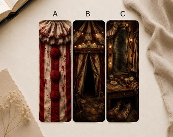 Vintage Horror Bookmark Set, Creepy Carnival, Dark Circus