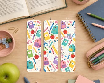 Back to School Bookmarks: Classroom Supplies, Apples, Notebooks