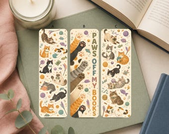 Cat Lover Bookmarks: Playful Kittens, Paw Prints, Yarn Balls