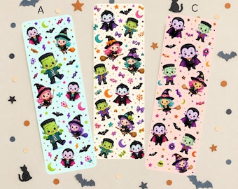 Halloween Monster Bookmarks: Vampire, Witch, Frankenstein