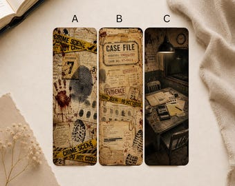 True Crime Bookmark Set, Vintage Case File, Crime Scene Evidence, Mystery Reader Gift
