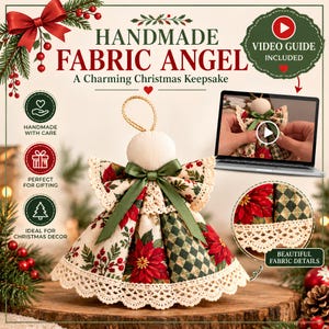 Angel Ornament Video Sewing Pattern PDF, Fabric Christmas Angel, No Sew Angel Tutorial, Rustic Farmhouse Holiday Decor, DIY Angel Pattern