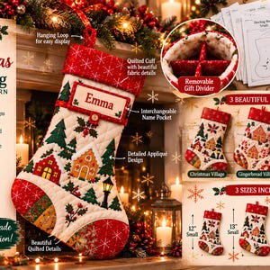 Christmas Stocking in 3 sizes sewing pattern, Xmas DIY Home Decor, Christmas Decorations, beginner friendly sewing patterns (PDF Tutorial)