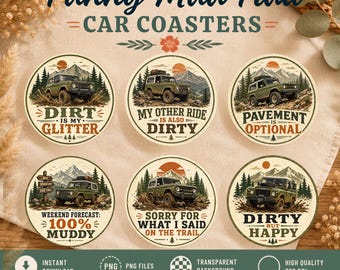Off Road 4x4 Car Coaster PNG Bundle, Muddy Trail Sublimation Designs (Instant Download)