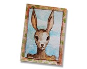 Conejo - conejo miniatura pintura - ATC - minúsculo - arte en miniatura - surrealista arte - obra de Arte Original - 3 x 4 la pintura