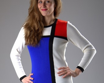 Vintage 60s Mondrian Knit Sweater Dress - Mod Color Block