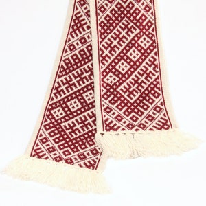 Knitted scarf Latvian folk symbols, Lielvardes Belt Traditional Latvian Pattern