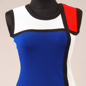 White Mondrian style sleeveles dress, color block mini iconic 1960s Cocktail tunic image 5