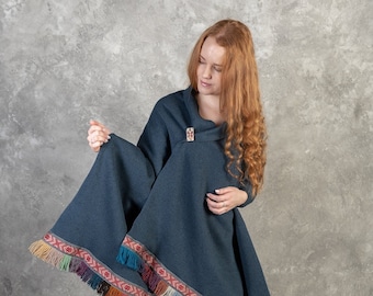 Latvian Folk Style Scarf: Wide Fringed Wrap Shawl