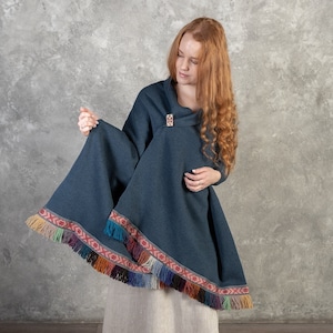 Wide scarf with fringes - Latvian Folk style wrap for Her, cozy shawl, stylish gift for women