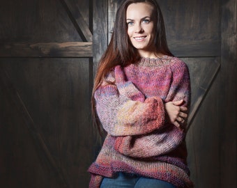 Hand-knit sweater for leisure, warm, soft and to warm you, knitted from design yarn especially for you, size XXL, ready to ship for her