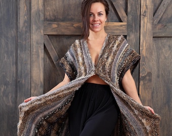 Hand Knitted Wool Vest: Earth Tone Sleeveless Cardigan