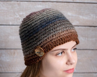 Women's Hat, Beanie hat elegant chic skullcap, crochet from wool