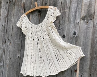 Crochet cotton top, summer women pullover, beach cover up handmade from cotton