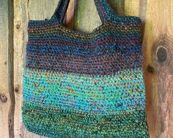 Crochet Shopper Tote Bag | Handmade Multicolored Beach Bag | Large Casual Bohemian Grocery Bag for Shopping