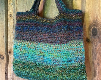 Tote bag, crochet handmade bag, shopping beach bag, large multicolored casual bohemian bag