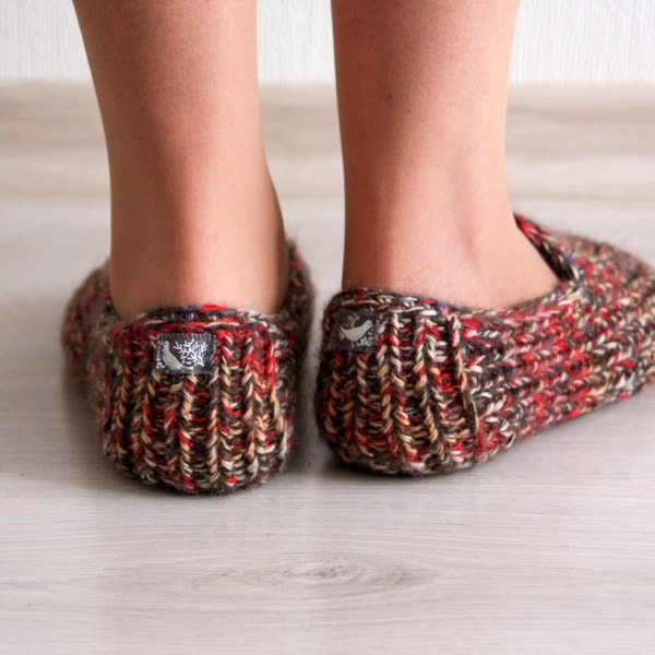 Pantoufles tricotées, Demandez la taille, chaussettes scrappy luxueuses en laine pour la maison