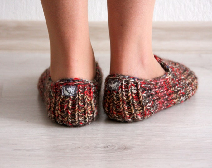 Knitted slippers, ASK for size, wool luxurious scrappy socks for home