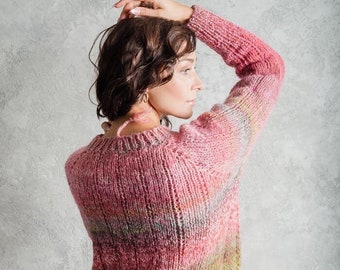 Pink sweater Daisy, soft handmade wool sweater , can be worn on both sides, no seams, size  L/XL