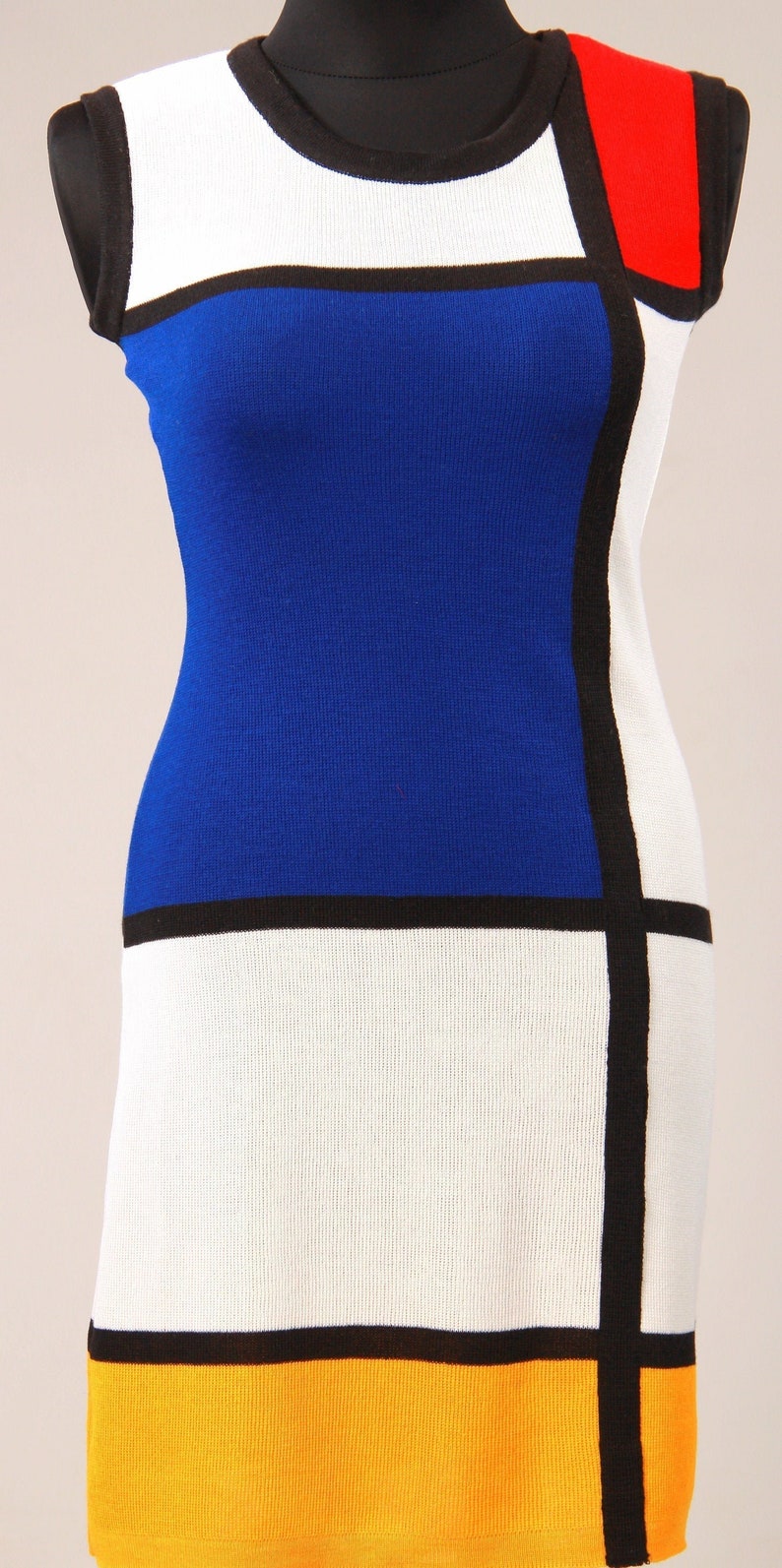 White Mondrian style sleeveles dress, color block mini iconic 1960s Cocktail tunic image 5