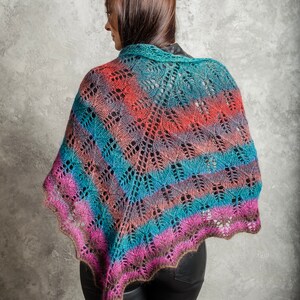 Rainbow hand knitted lace shawl, Triangle wrap, shawl with tassel, gift for her 画像 2