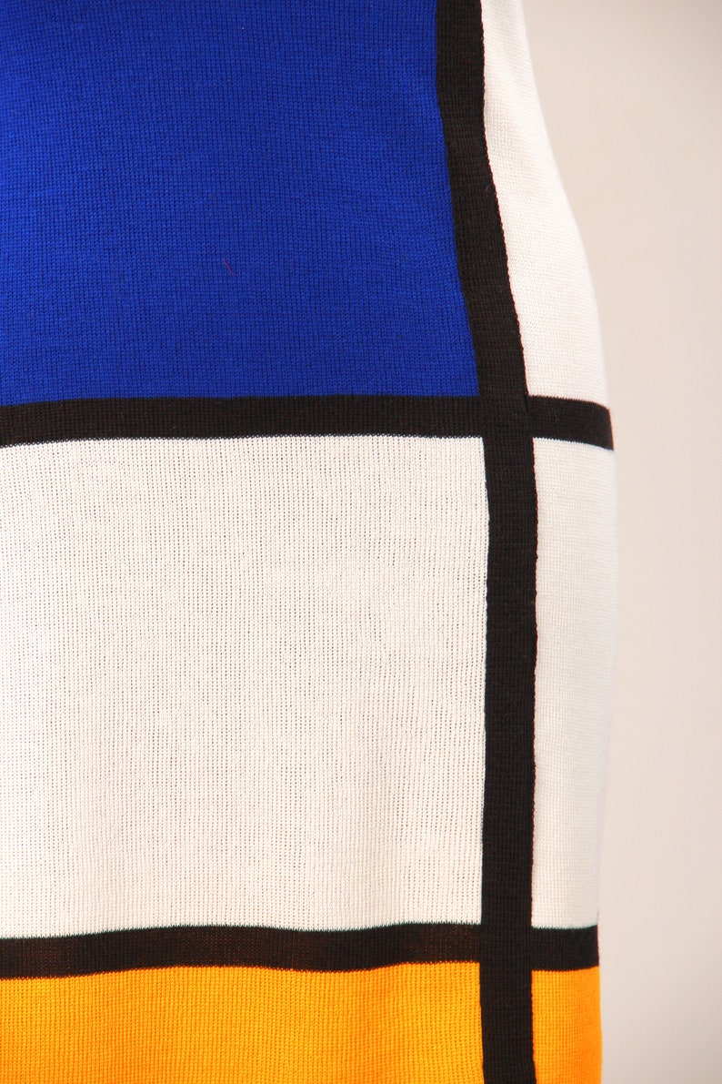 White Mondrian style sleeveles dress, color block mini iconic 1960s Cocktail tunic image 6