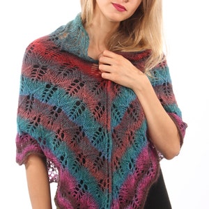 Rainbow hand knitted lace shawl, Triangle wrap, shawl with tassel, gift for her 画像 9