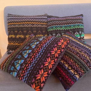Gebreide kussens, Kussenhoes handgemaakt Fair Isle gebreid van wol met voering en ritssluiting