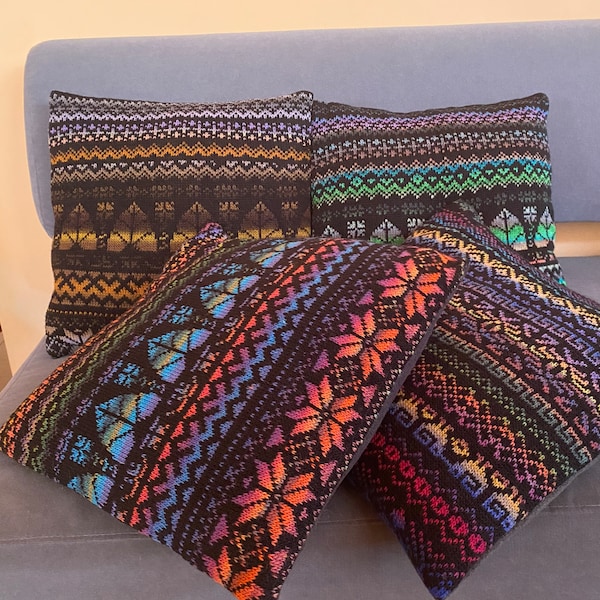 Oreillers tricotés, housse de coussin faite à la main Fair Isle tricotée à partir de laine avec doublure et fermeture éclair