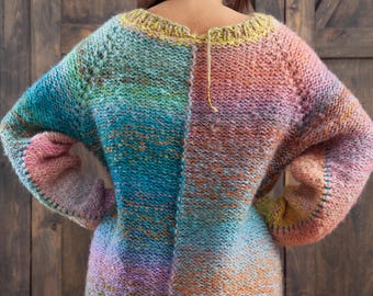 Reversible Hand-knit Sweater: Colorful Soft Yarn Pullover - Etsy