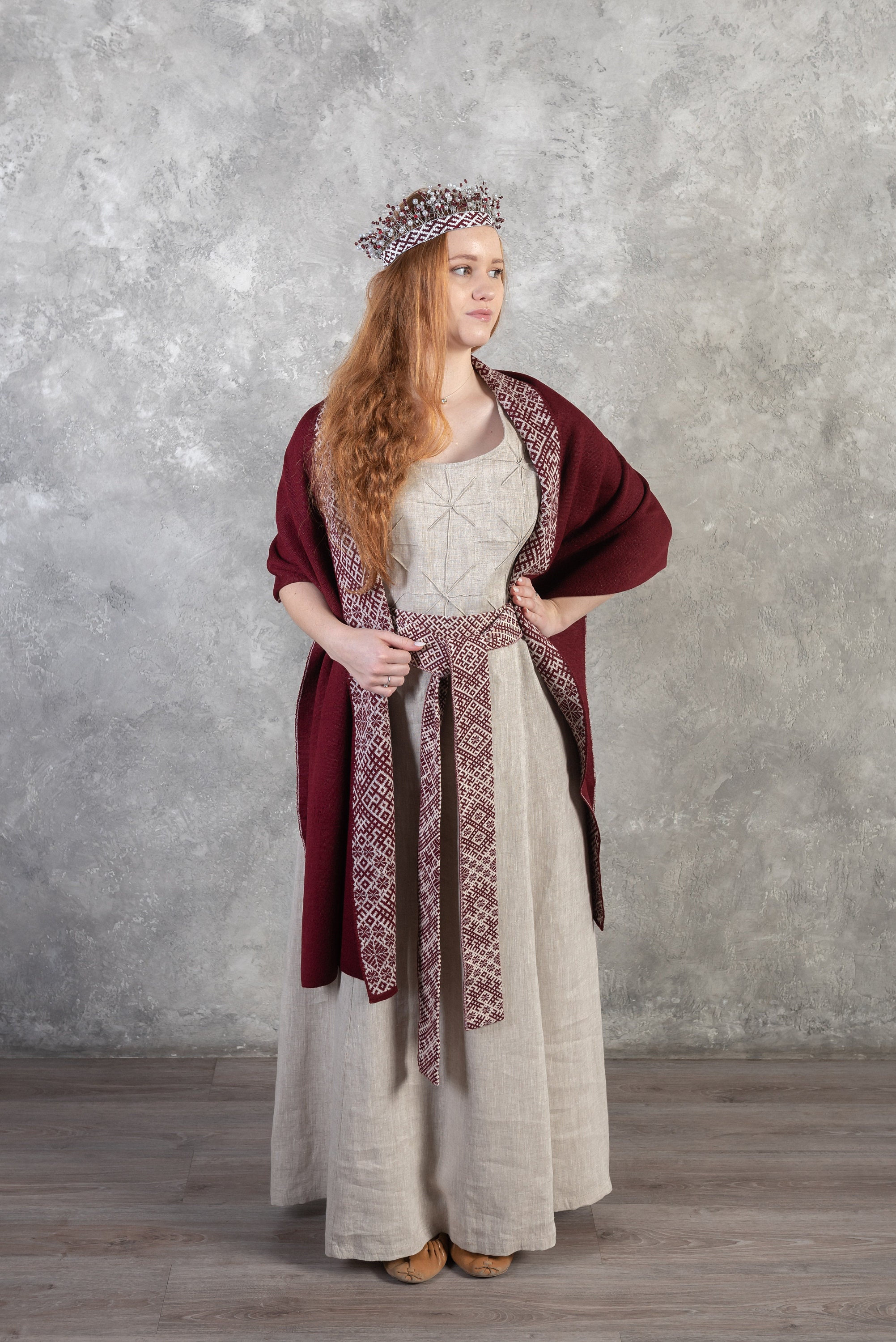 Latvian Folk Costume Set With a Shoulder Scarf, Lielvarde Belt
