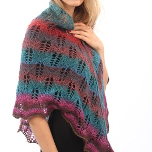 Rainbow hand knitted lace shawl, Triangle wrap, shawl with tassel, gift for her 画像 10